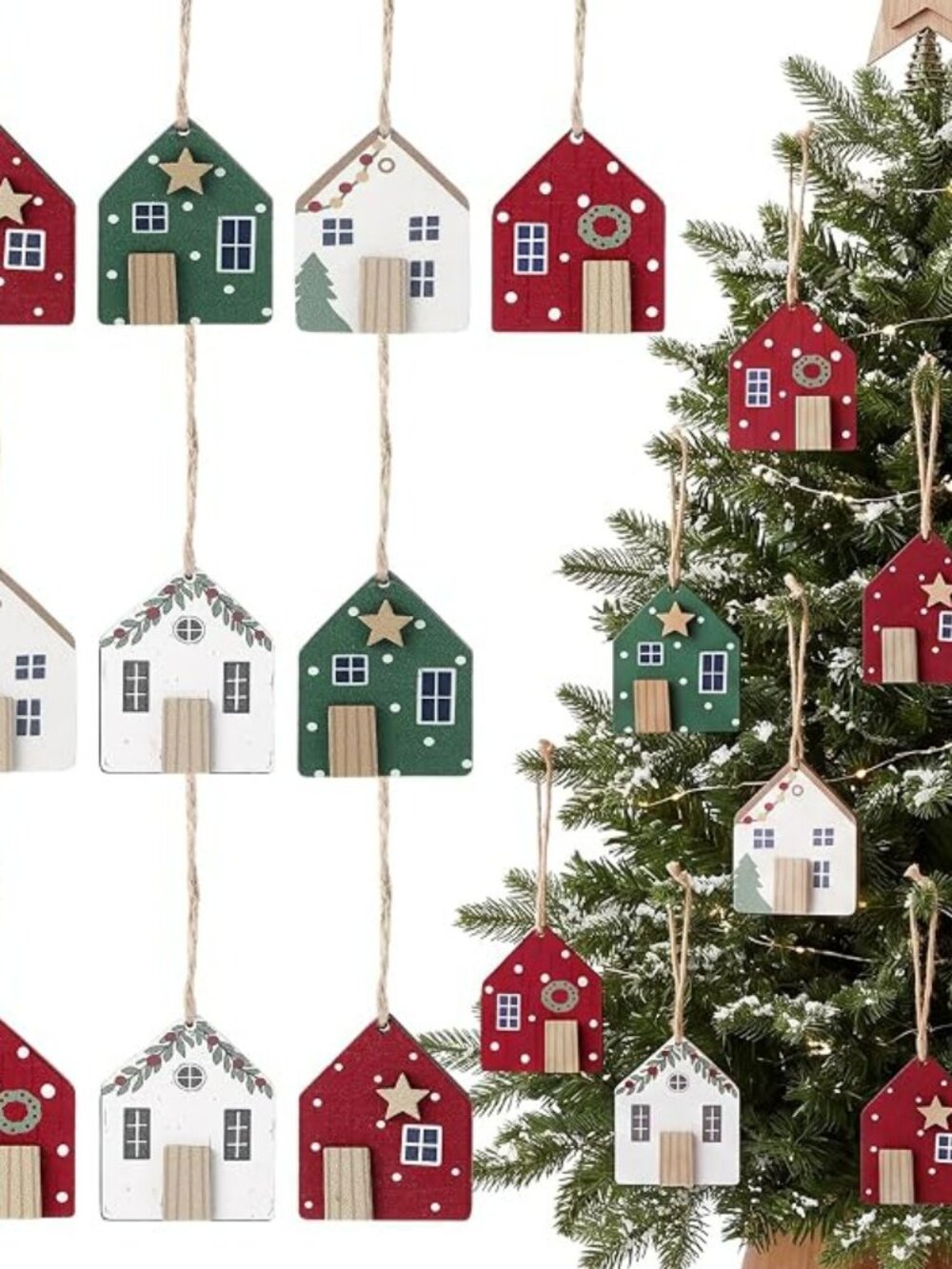 10 Pcs Christmas Wooden House Ornaments Rustic Farmhouse Wood Village Cabin